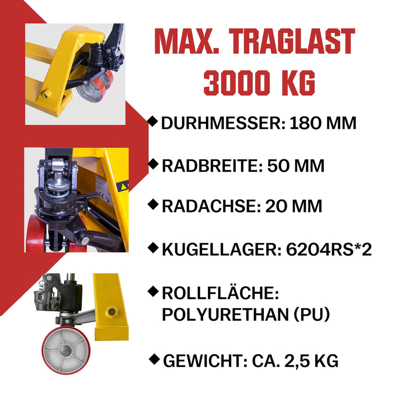 PU - Lenkräder 2er - Set 180x50 mm für Hubwagen – Leise, Tragfähig bis 3000 kg – Ersatzräder