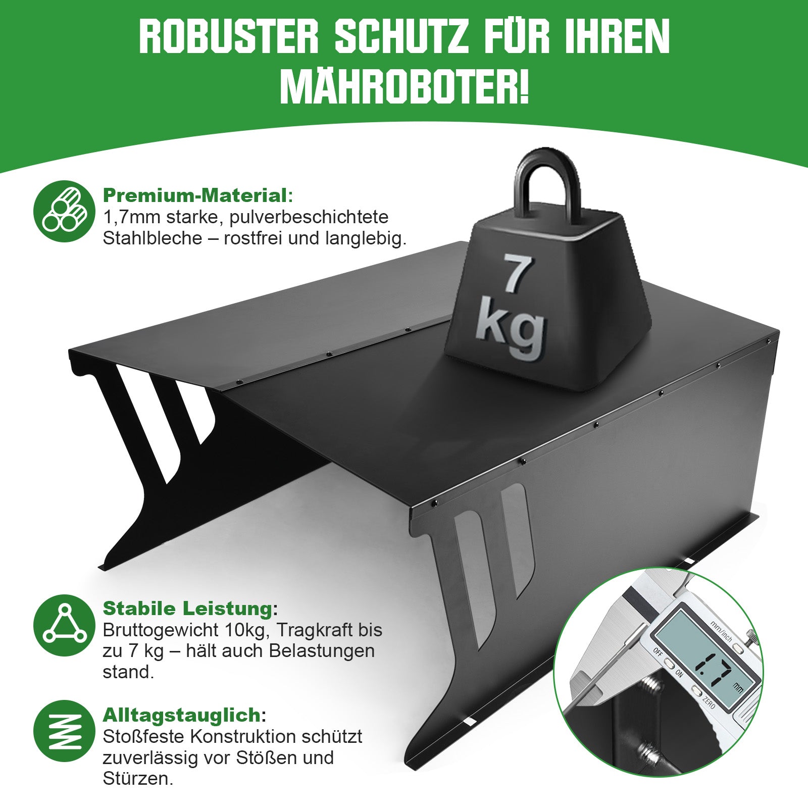 Robuste Mähroboter - Garage aus Stahl – wetterfest, rostfrei, UV - beständig, stoßfest, passend für die meisten Modelle