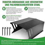 Robuste Mähroboter - Garage aus Stahl – wetterfest, rostfrei, UV - beständig, stoßfest, passend für die meisten Modelle