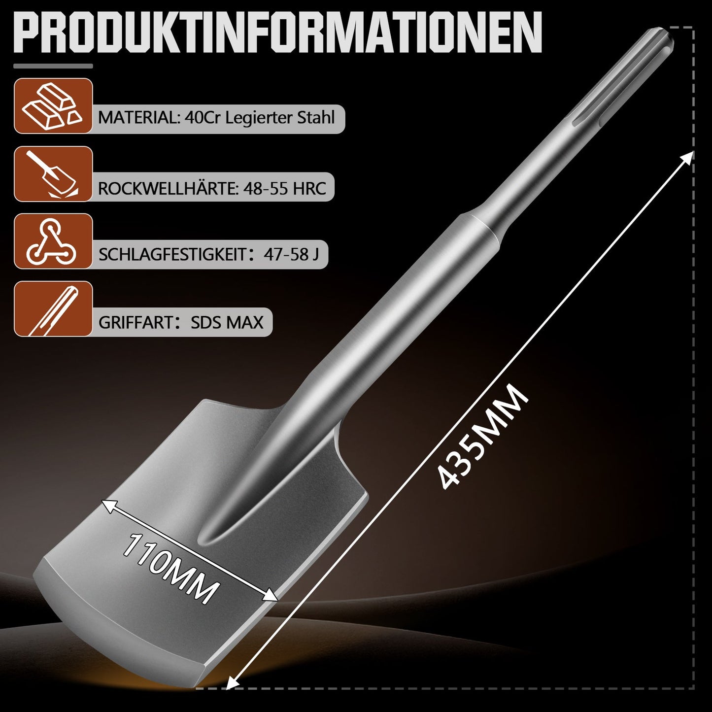 Robuster SDS Max Schaufelmeißel für präzises Arbeiten auf Beton, Fliesen und Putz
