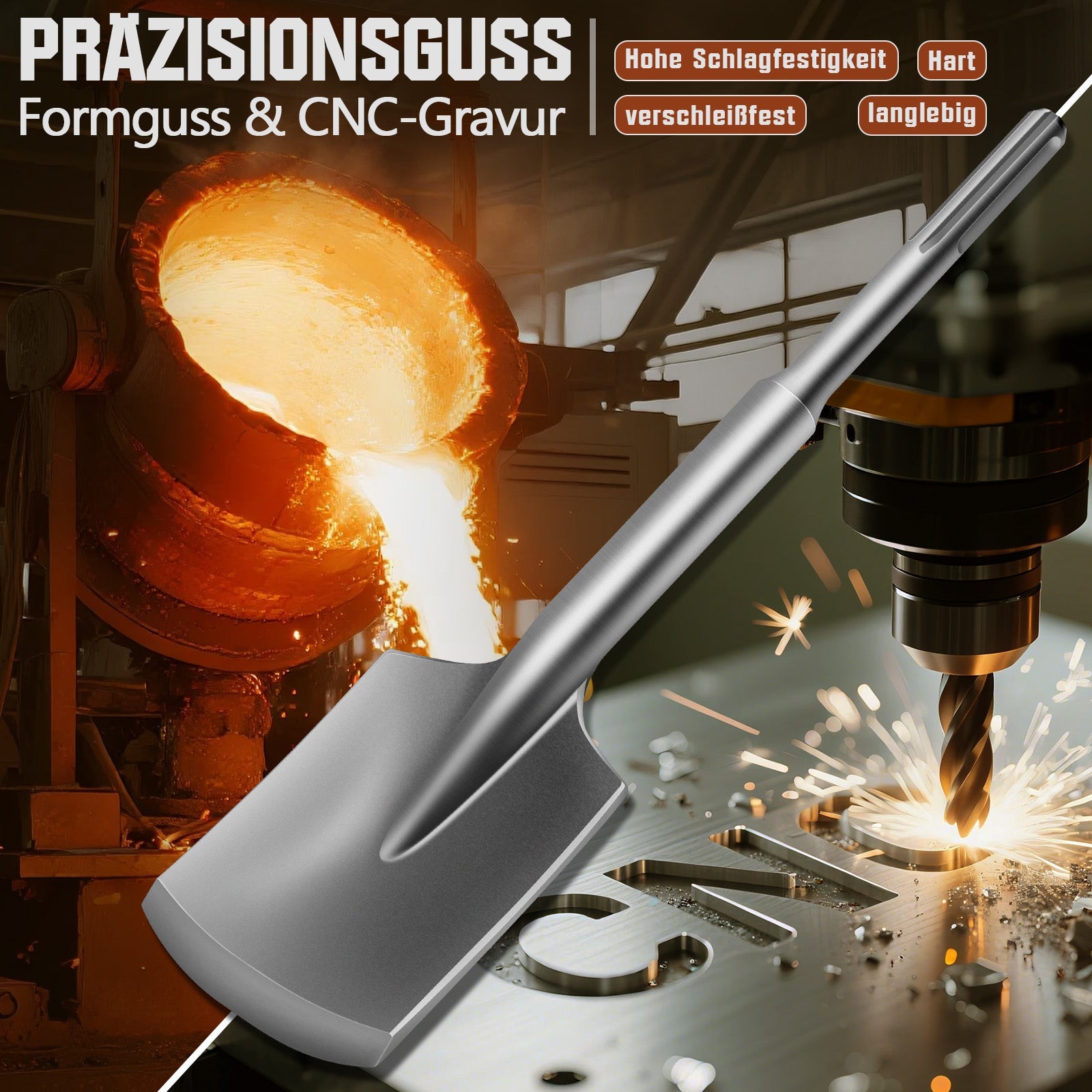 Robuster SDS Max Schaufelmeißel für präzises Arbeiten auf Beton, Fliesen und Putz