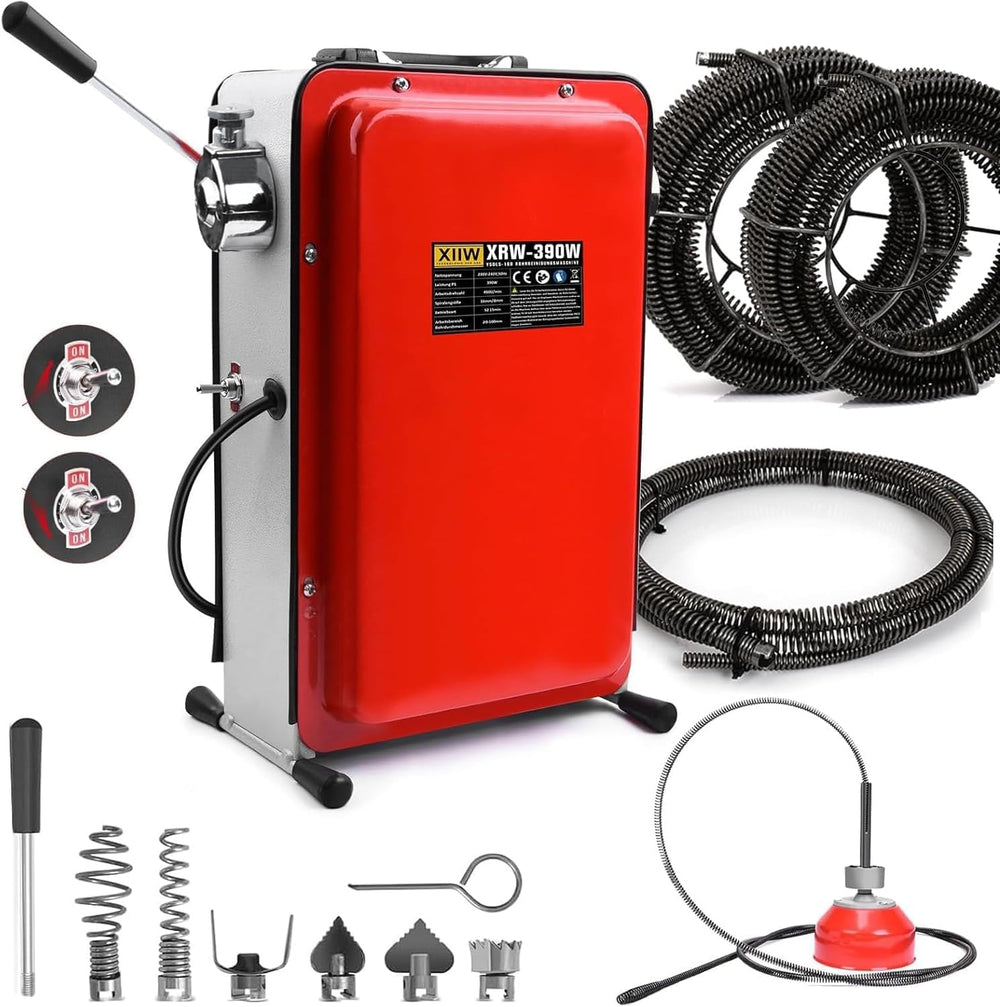 Przetykacz do rur 390 W z spiralą 16 mm, 22,5 m, Ø20–100 mm