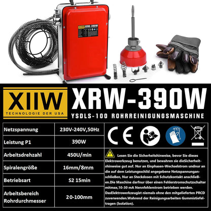 Rohrreiniger 390W mit 16mm 33M Spirale, Ø20 - 100mm Rohrreinigungsmaschine
