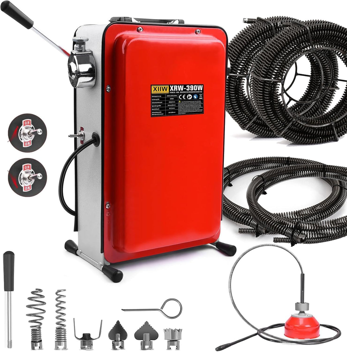 Electric Pipe Cleaning Machine 390W, Ø20-100mm, 16mm 33M Spiral — XIIW