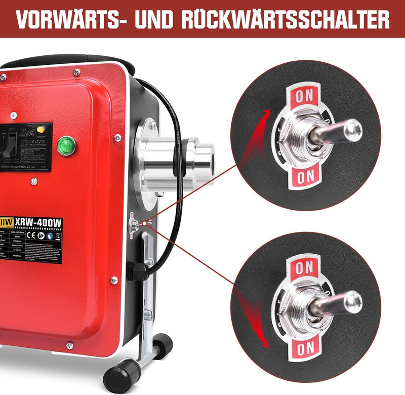 Rohrreiniger 400W mit FI - Schalter, 37M Spirale, Ø30 - 100mm Rohrreinigungsmaschine