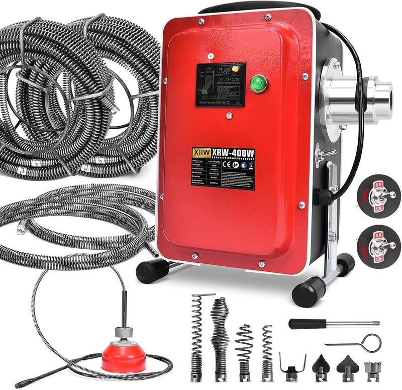 Rohrreiniger 400W mit FI - Schalter, 37M Spirale, Ø30 - 100mm Rohrreinigungsmaschine