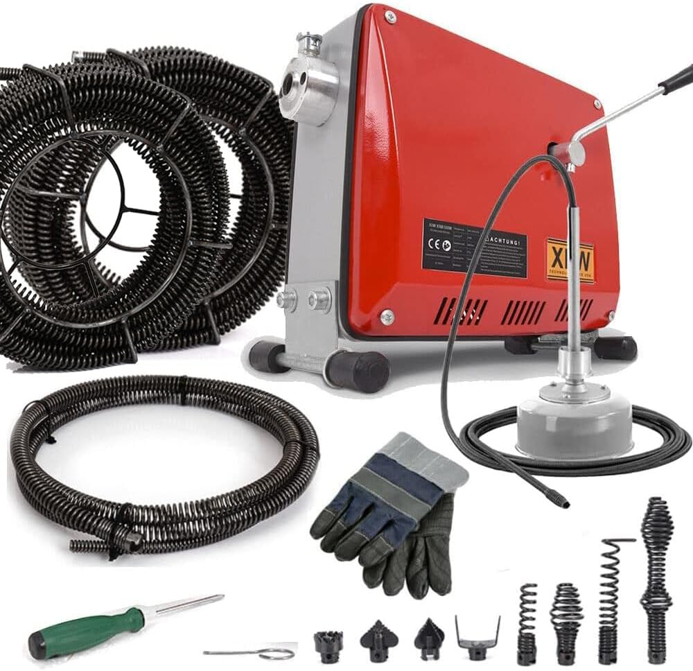Afløbsrenser 500W med 16mm 29M spiral, Ø30 - 100mm rørrensningsmaskine
