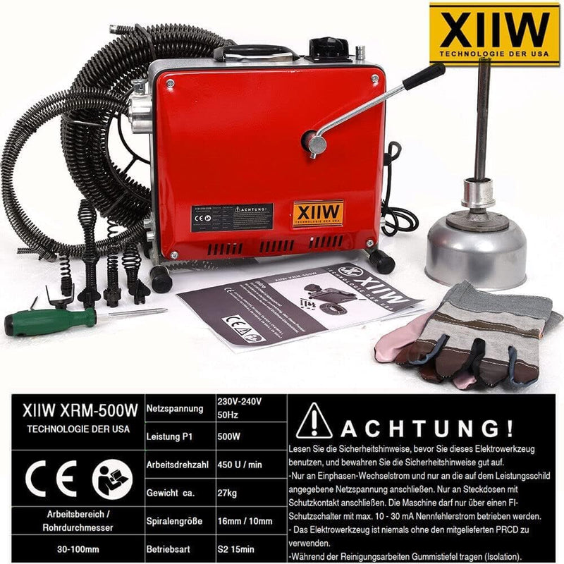Rohrreiniger 500W mit 16mm 29M Spirale, Ø30 - 100mm Rohrreinigungsmaschine
