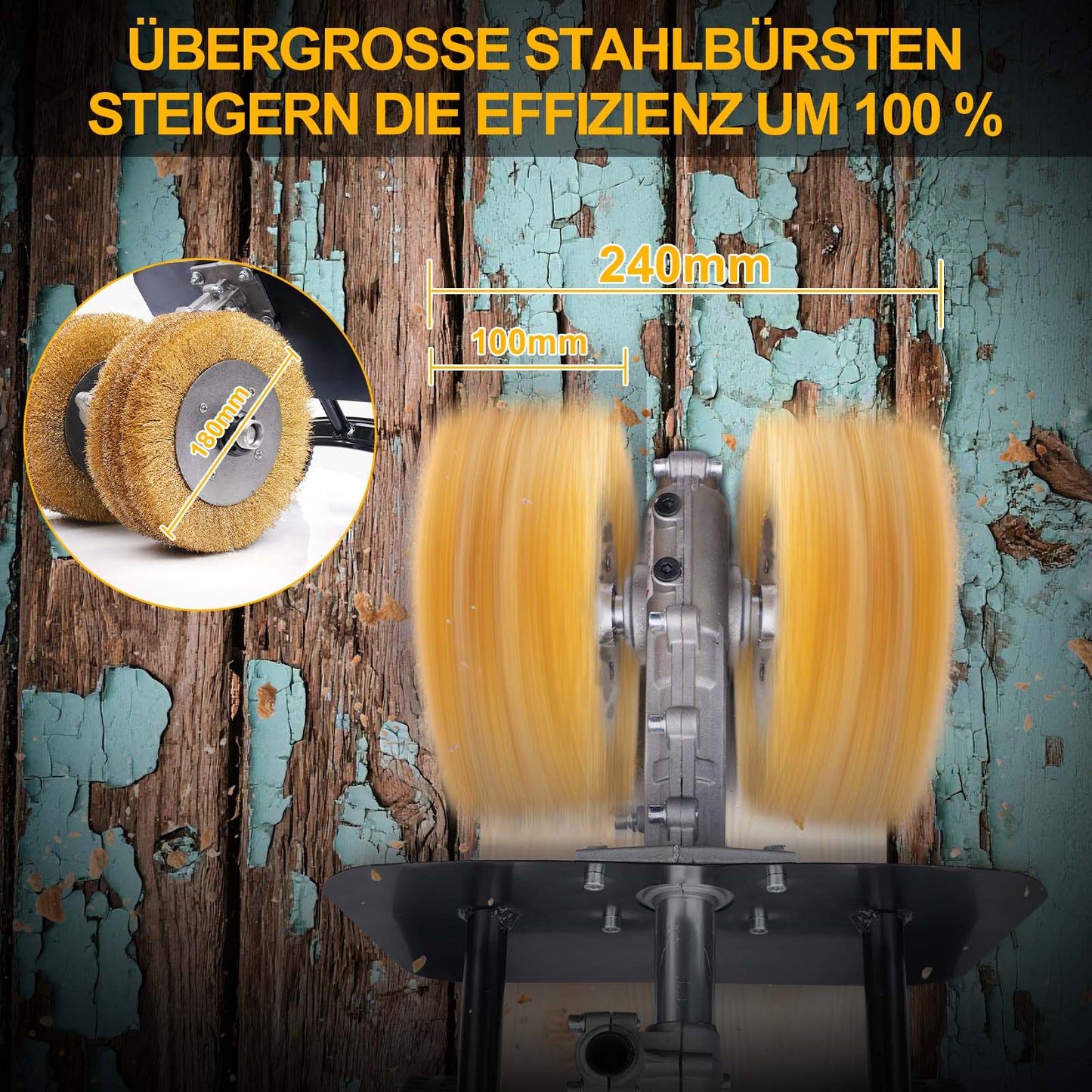 Satiniermaschine 3850W – 6 - in - 1 Schleifmaschine für Holz, Metall, Stein & Fliesen mit Stahlbürsten