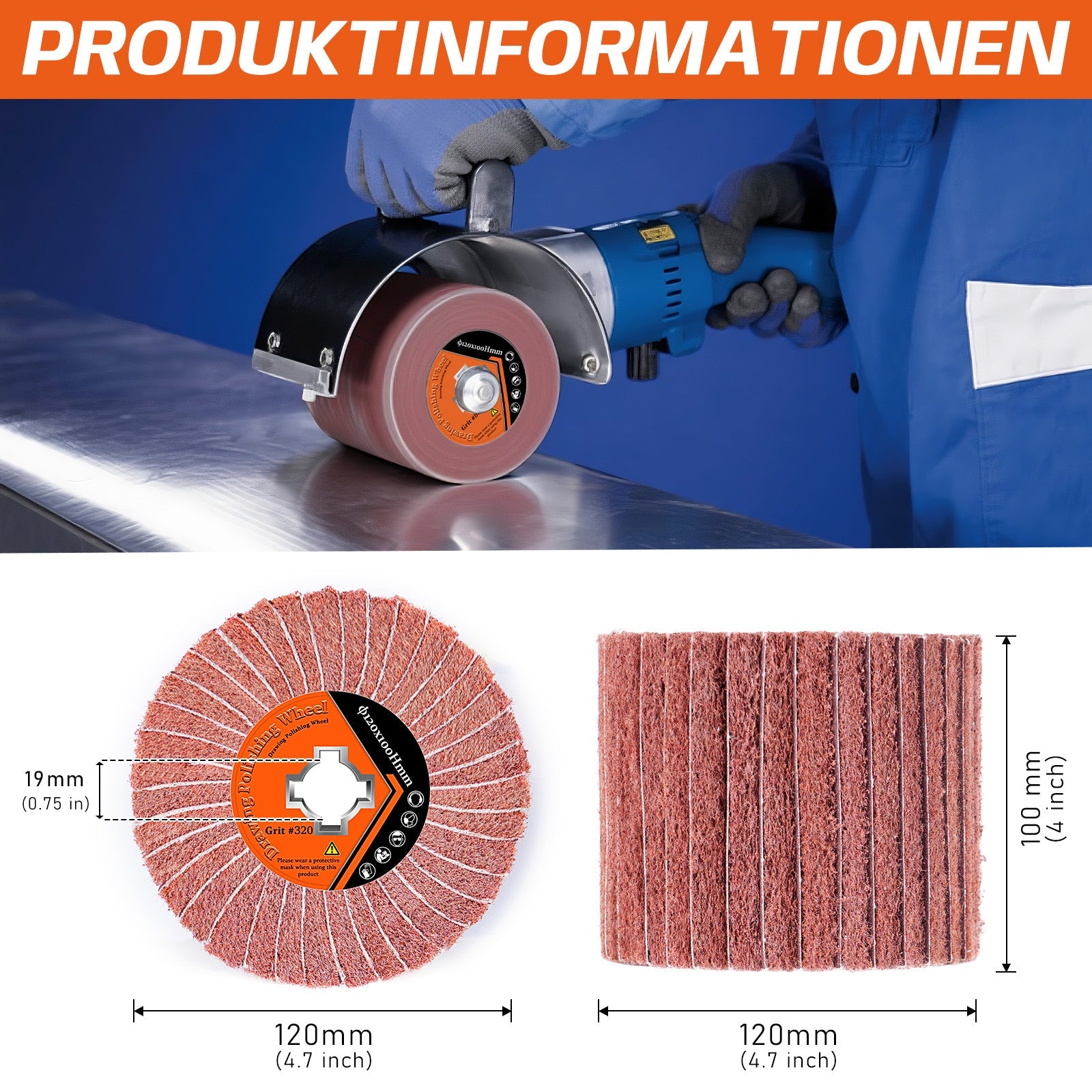 Schleifwalzenbürste Satinierwalze für Metall & Holz – PA/Alu - Oxid & Siliziumkarbid, verschiedene Körnungen