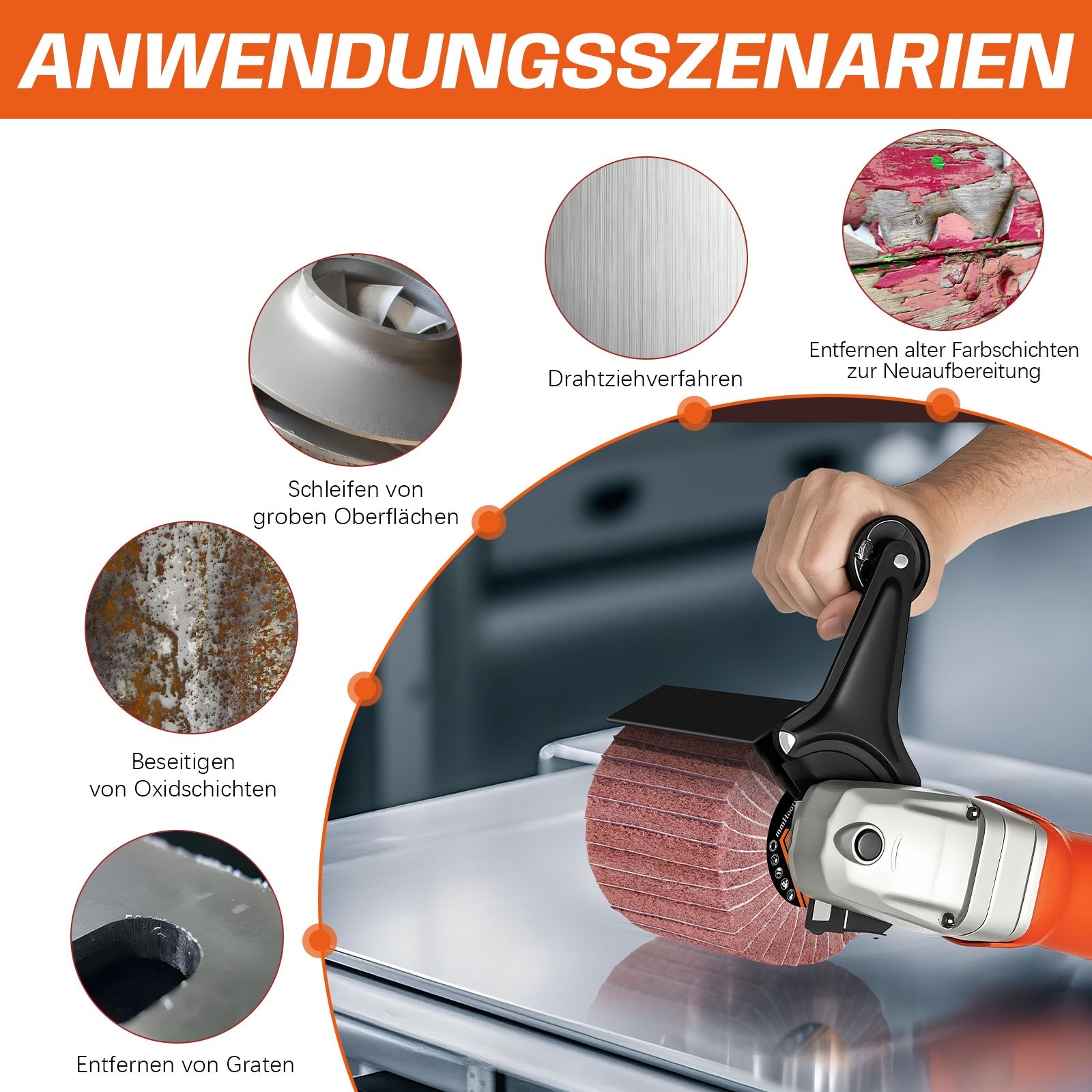 Schleifwalzenbürste Satinierwalze für Metall & Holz – PA/Alu - Oxid & Siliziumkarbid, verschiedene Körnungen