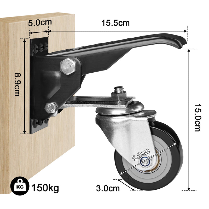 Schwerlastrollen absenkbar für Werkbank – 50 mm, verstellbar, 150 kg Traglast