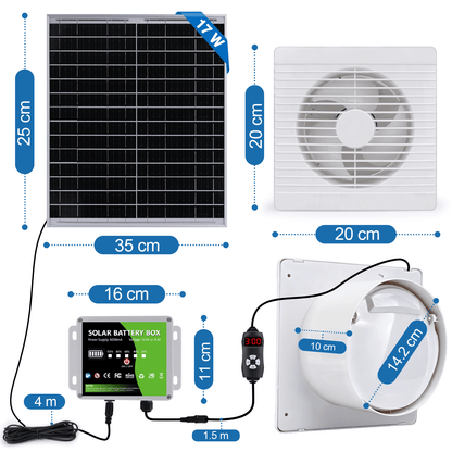 Solar Ventilator 150/200mm – Leise, Akku - betrieben, Hühnerstall, Gewächshaus & Schuppen