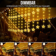 Sterne Lichterkette 2 m, 144 LEDs, Warmweiß, 8 Modi, Timer, IP44, für Innen & Außen