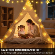 Sterne Lichterkette 2 m, 144 LEDs, Warmweiß, 8 Modi, Timer, IP44, für Innen & Außen