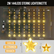 Sterne Lichterkette 2 m, 144 LEDs, Warmweiß, 8 Modi, Timer, IP44, für Innen & Außen