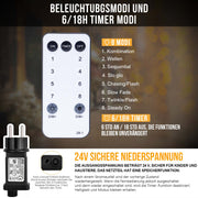 Sterne Lichterkette 2 m, 144 LEDs, Warmweiß, 8 Modi, Timer, IP44, für Innen & Außen