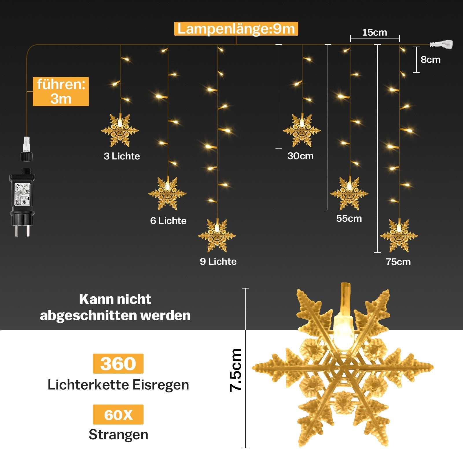 Sternenlichterkette für festliche Stimmung – 144 LEDs, 2 m Warmweiß