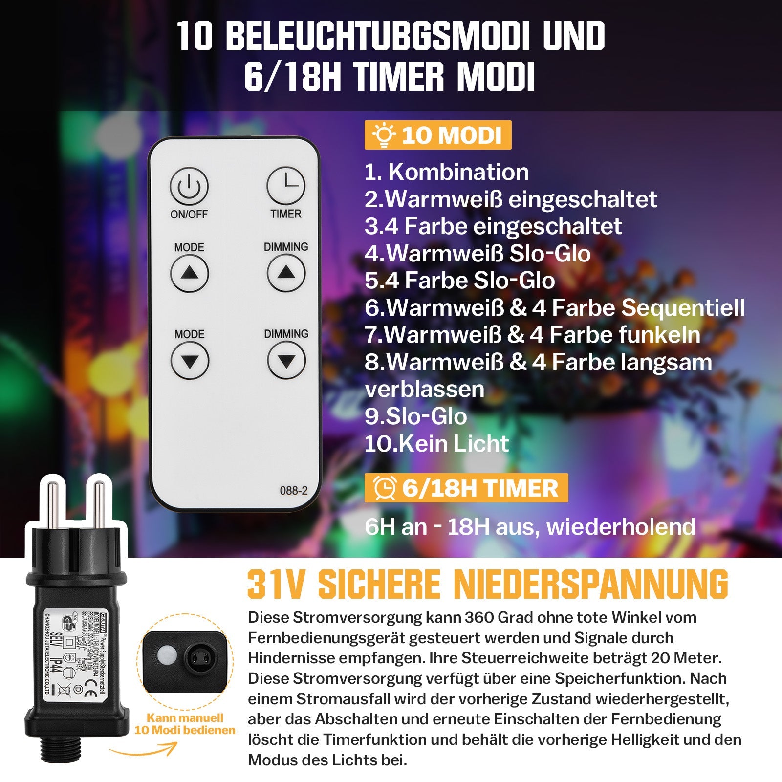 Sternenlichterkette für festliche Stimmung – 144 LEDs, 2 m Warmweiß