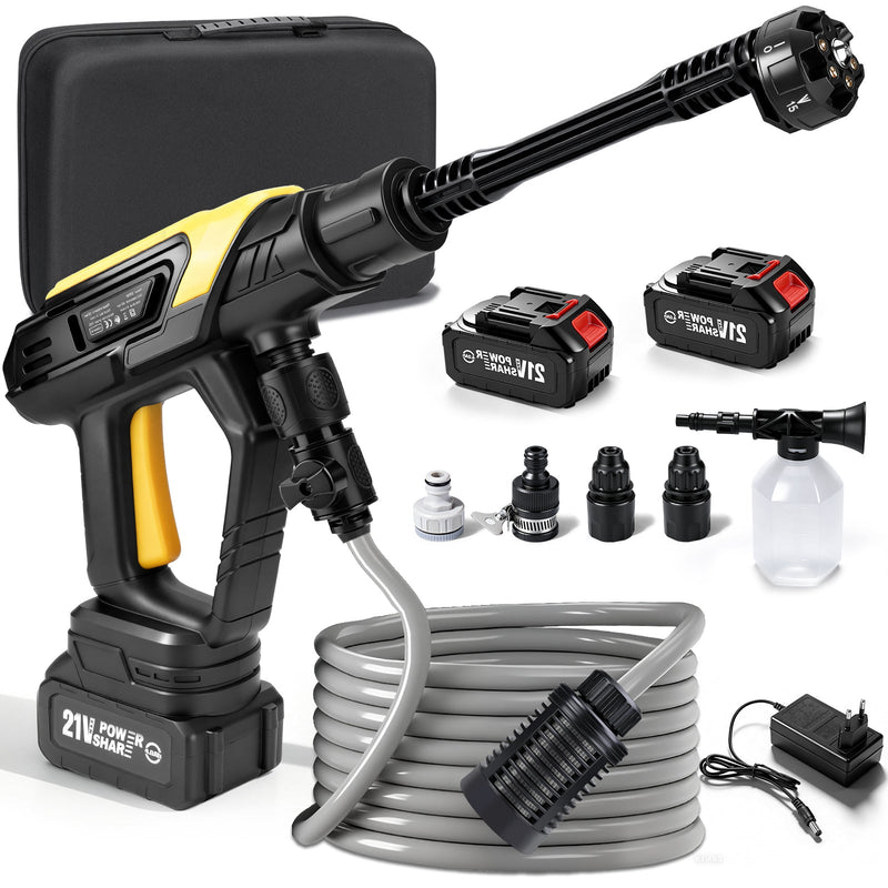 Tragbarer Akku Hochdruckreiniger 45 bar – Kabelloser 300W Wascher mit 6 - in - 1 Sprühdüse, Schaumkessel & 5m Schlauch für Auto und Outdoor