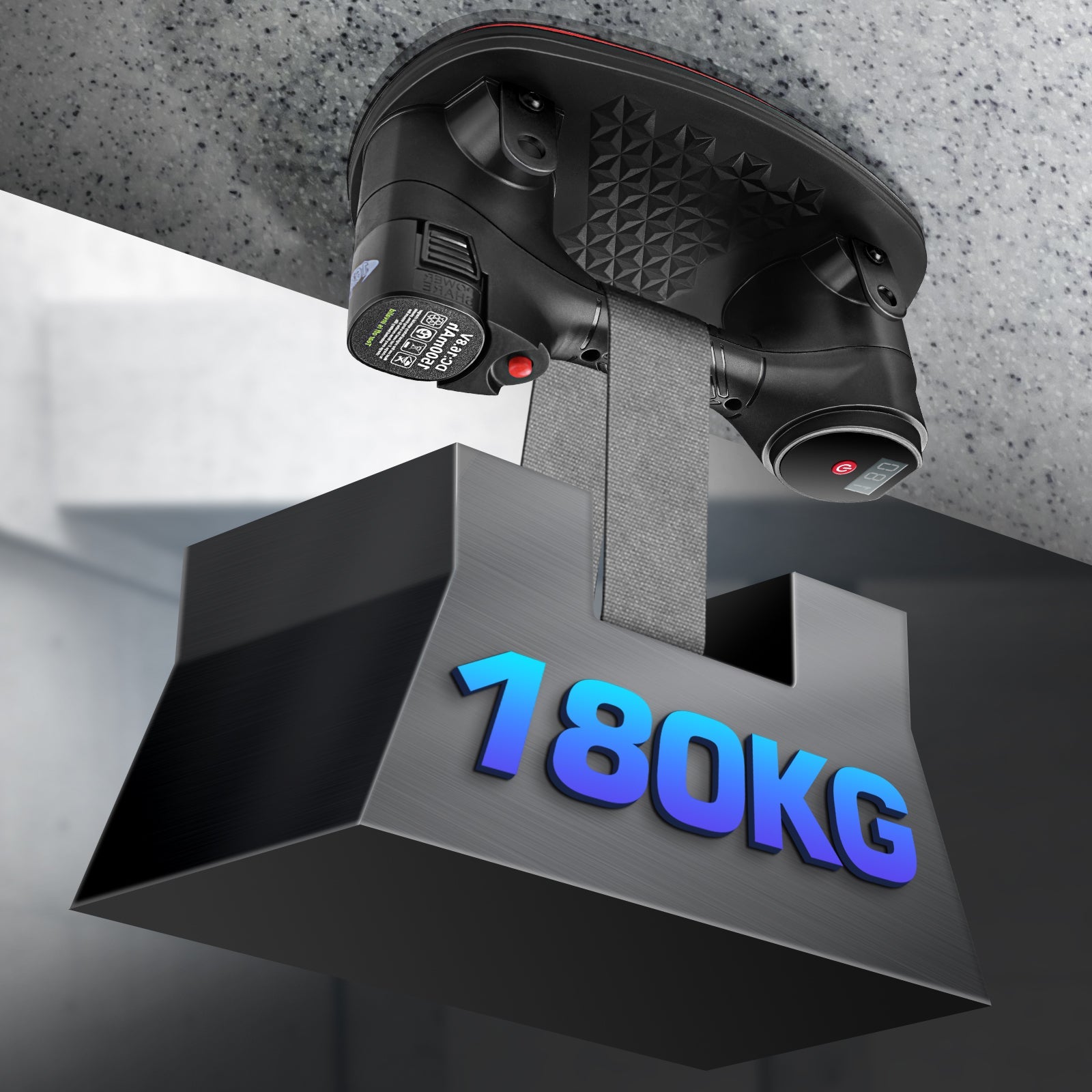 Tragbares elektrisches Vakuum - Hebegerät mit 2 Akkus – kabelloser Saugheber für Glas, Fliesen, Stein & Metall, 240 kg Tragkraft