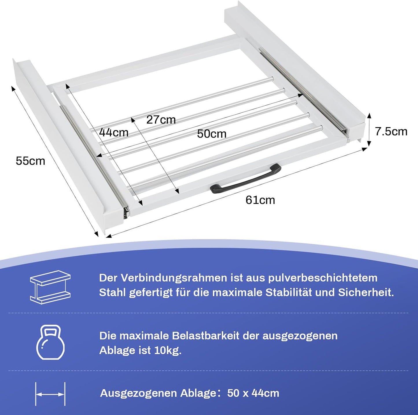 Verbindungsrahmen mit Ausziehbarer Handtuchhalter 61x55cm Max.100kg Waschmaschine Trockner