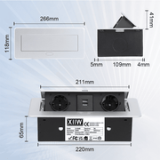 Versenkbare Tischsteckdose 2 - fach mit 2x USB | Pop - Up Einbausteckdose Aluminium | 223x110mm Lochmaß