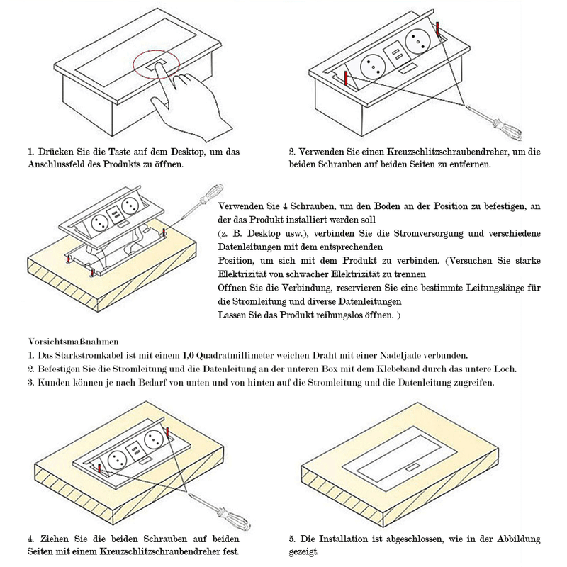 Versenkbare Tischsteckdose 2 - fach mit 2x USB | Pop - Up Einbausteckdose Aluminium | 223x110mm Lochmaß