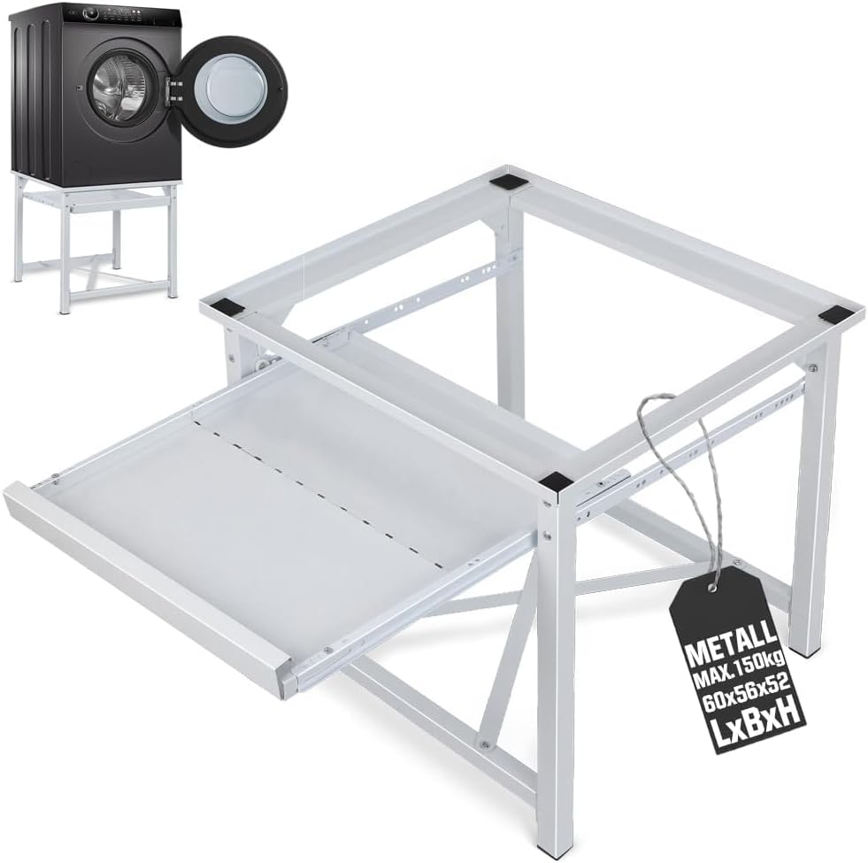 Washing machine pedestal with drawer 150kg | Flood protection & anti-slip