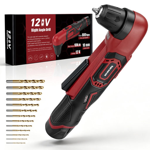 XIIW 12V Akku-Winkelbohrmaschine 90°, 18 Nm, 10 mm Schnellspannfutter, 2-Gang Winkelbohrer mit 2,0Ah Akku & LED