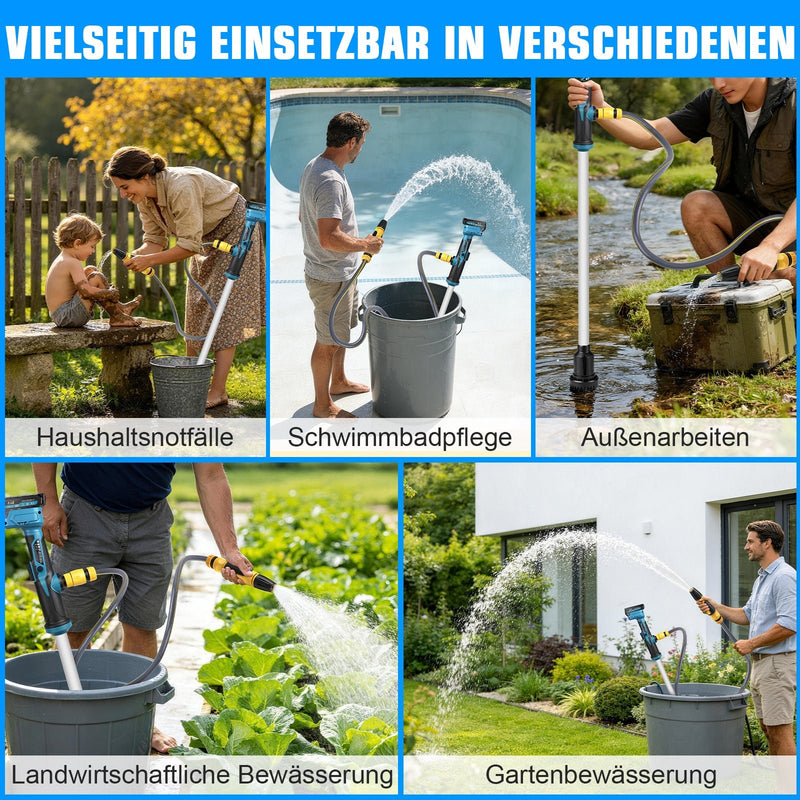 XIIW 18V Akku - Stabpumpe 3000L/h | Universelle Wasserpumpe für 18V Akkusysteme | Tauchpumpe inkl. 2x 2.0Ah Akku & 3/4" Anschluss