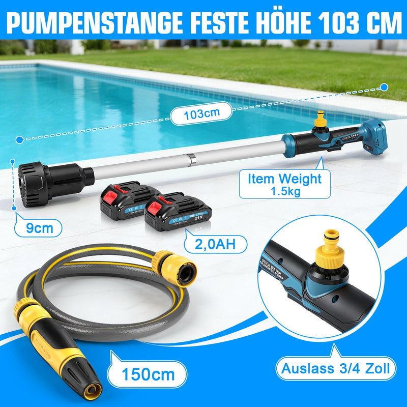 XIIW 18V Akku - Stabpumpe 3000L/h | Universelle Wasserpumpe für 18V Akkusysteme | Tauchpumpe inkl. 2x 2.0Ah Akku & 3/4" Anschluss