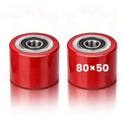 XIIW 2x PU Hubwagenrollen 80x50 mm Rot, Achse 20 mm, Ersatzrollen für Handhubwagen, bis 500 kg pro Rolle