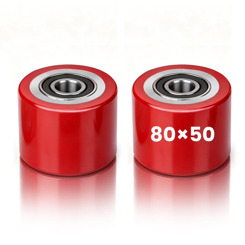 XIIW 2x PU Hubwagenrollen 80x50 mm Rot, Achse 20 mm, Ersatzrollen für Handhubwagen, bis 500 kg pro Rolle