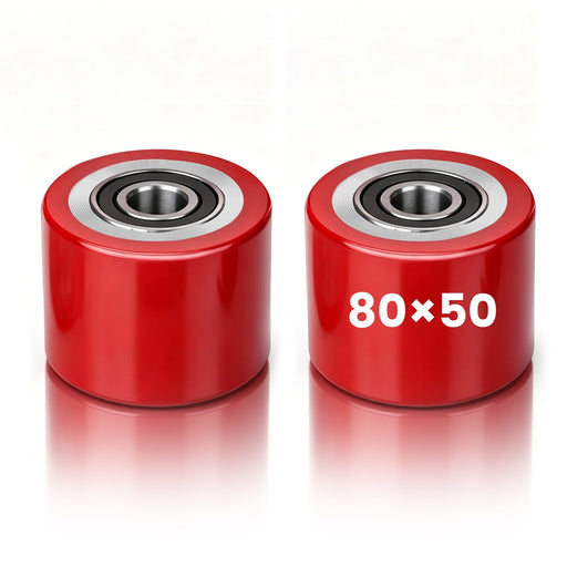 XIIW 2x PU Hubwagenrollen 80x50 mm Rot, Achse 20 mm, Ersatzrollen für Handhubwagen, bis 500 kg pro Rolle
