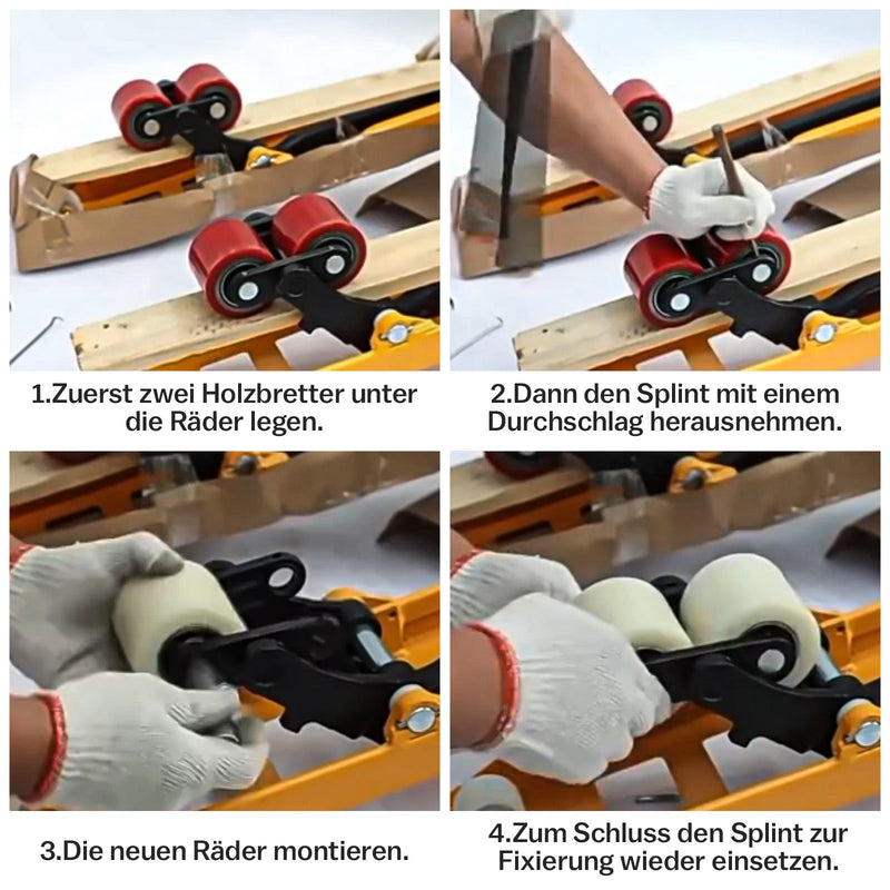 XIIW 2x PU Hubwagenrollen 80x70 mm Rot, Achse 20 mm, Ersatzrollen für Handhubwagen, bis 600 kg pro Rolle