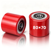 XIIW 2x PU Hubwagenrollen 80x70 mm Rot, Achse 20 mm, Ersatzrollen für Handhubwagen, bis 600 kg pro Rolle