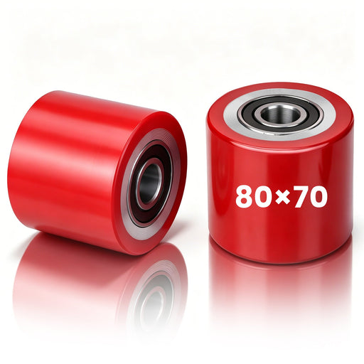 XIIW 2x PU Hubwagenrollen 80x70 mm Rot, Achse 20 mm, Ersatzrollen für Handhubwagen, bis 600 kg pro Rolle