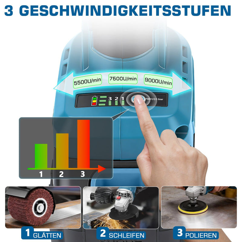 XIIW 3-in-1 Cordless Satin Finishing Machine 1200W, Brush Sander & Polisher, 2×4.0Ah Batteries, 5500–9000 rpm, M14