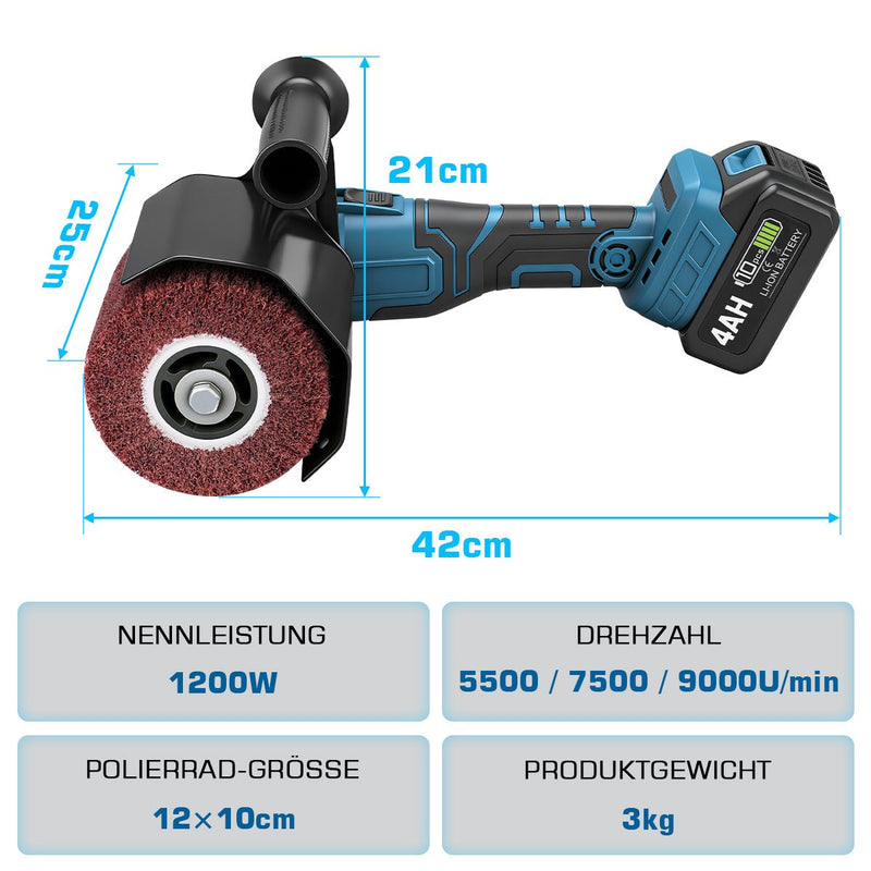 XIIW 3-in-1 Cordless Burnishing Machine 1200W, Brush Sander & Polisher, 2×4.0Ah Batteries, 5500–9000 rpm, M14