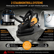XIIW levigatrice per cemento 3800W a 3 dischi, Ø105 mm, 6 livelli, a umido/secco, aspirazione della polvere, impugnatura lunga