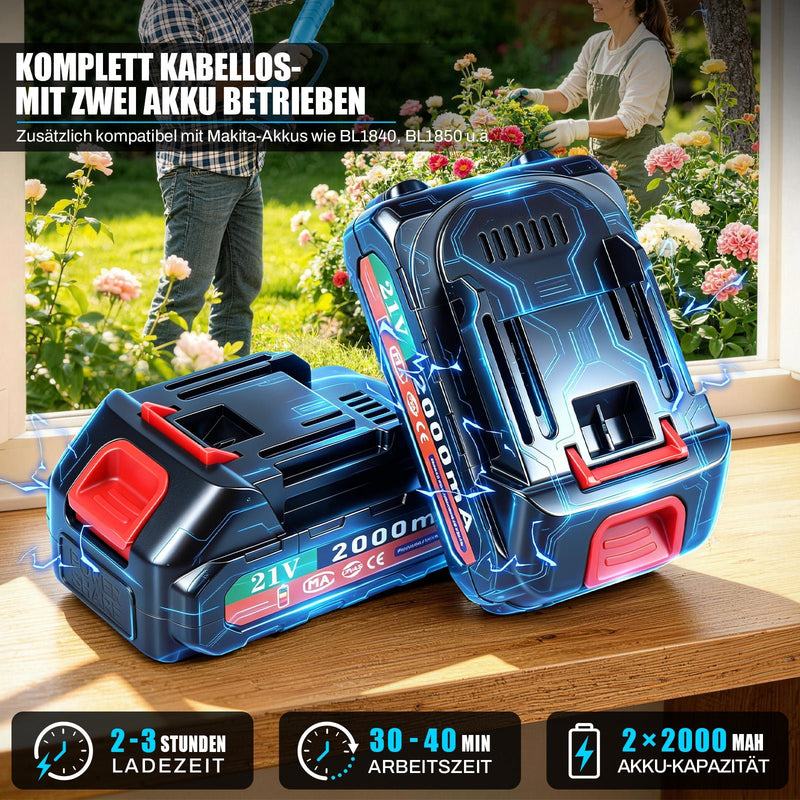 Set 4 in 1 XIIW a batteria con potatore telescopico e cesoie da giardino 600W brushless – mini motosega con asta telescopica, 2 batterie, set per potatura alberi
