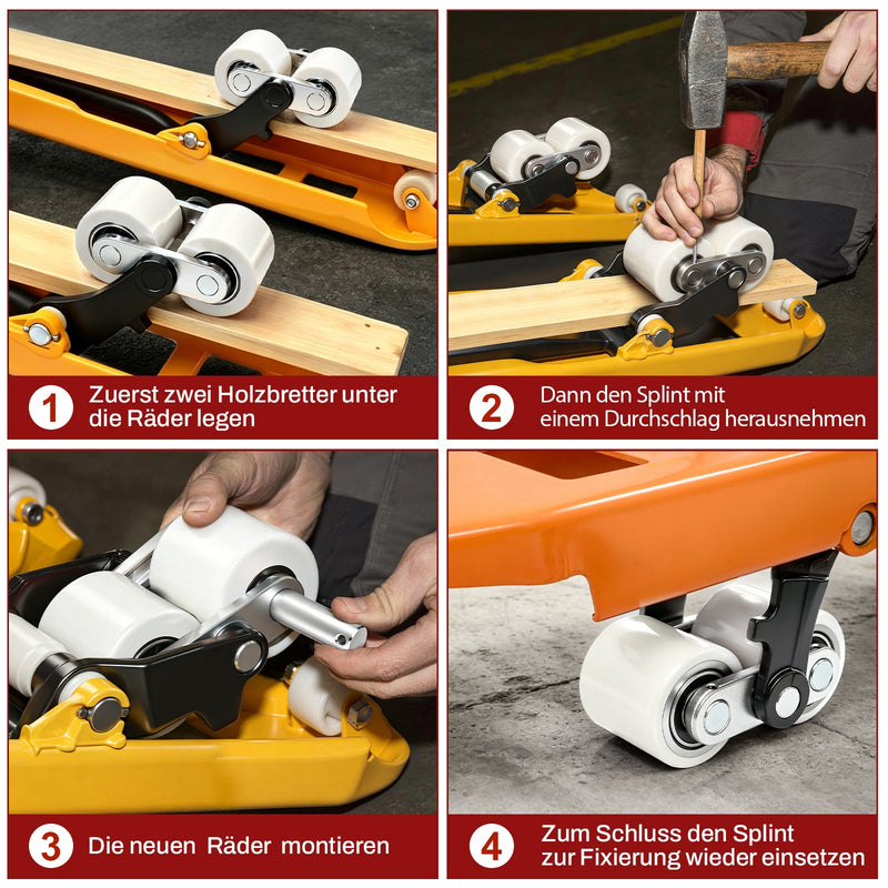 XIIW 4x ruedas de nylon para transpaleta 80x70 mm, ruedas de carga con rodamiento de bolas 6204 de 20 mm, ruedas de repuesto para transpaletas manuales hasta 3000 kg