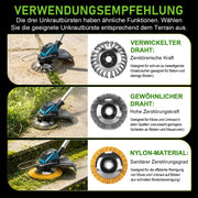 XIIW batteridrevet buskrydder 1200 W, 16800 o/min, 2 x 4,0 Ah batterier, 3 ukrudtsbørster, metalkniv og rundsavklinge
