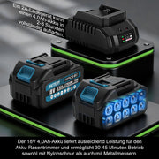 XIIW batteridrevet buskrydder 1200 W, 16800 o/min, 2 x 4,0 Ah batterier, 3 ukrudtsbørster, metalkniv og rundsavklinge