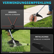 XIIW Akku Freischneider 1380 W, 18800 U/min, 2 × 4,0 Ah Akkus, 3 Unkrautbürsten, Metallmesser und Kreissägeblatt