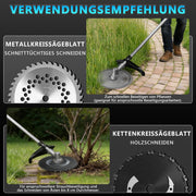 XIIW Akku Freischneider 1380 W, 18800 U/min, 2 × 4,0 Ah Akkus, 3 Unkrautbürsten, Metallmesser und Kreissägeblatt