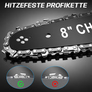 XIIW motosierra a batería de 6 + 8 pulgadas, mini motosierra sin escobillas de 900 W, 2×2,0 Ah baterías, sistema de aceite, 4 cadenas, tensión de cadena sin herramientas, maletín