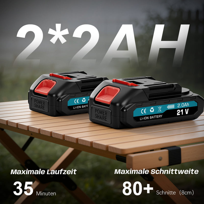 XIIW motosierra a batería de 6 + 8 pulgadas, mini motosierra sin escobillas de 900 W, 2×2,0 Ah baterías, sistema de aceite, 4 cadenas, tensión de cadena sin herramientas, maletín