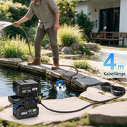 Pompe à eau claire sans fil XIIW 300W avec 2×4Ah batteries – pompe submersible inox, 80 l/min, 16 m, IPX8, 1 pouce, pour piscine, bassin, cave et tonneau de pluie